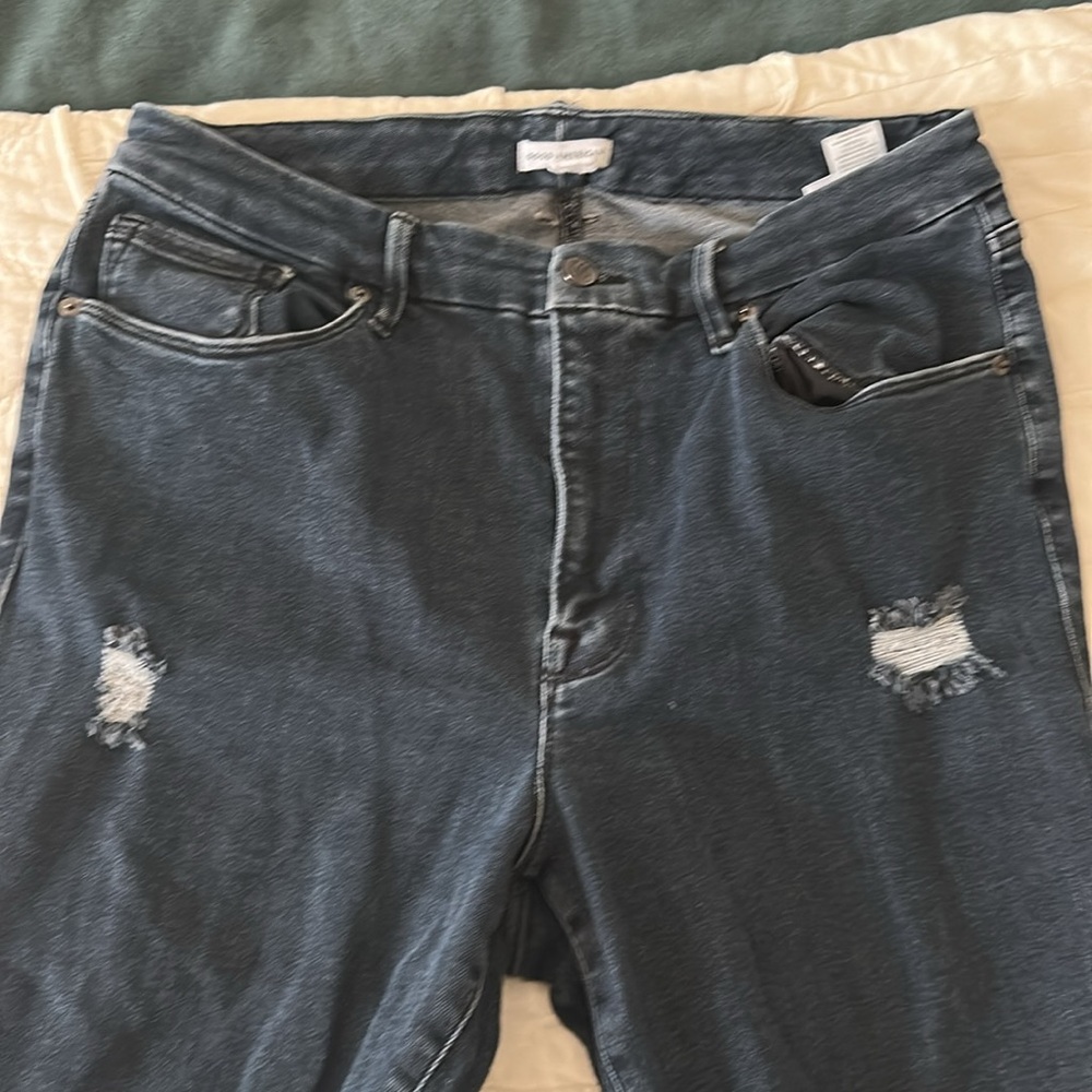 Good American Always Fit Good Waist Cropped Skinny Jeans Distressed 14 16 18